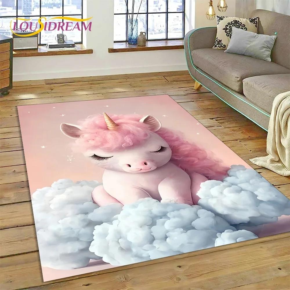 3D Милый Мультяшный Ковер с Единорогом для Спальни, Гостиной, Дома, для Украшения Дивана, Большой Декоративный Напольный Коврик для Детских Игр
