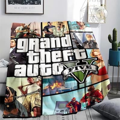 1 шт. Фланелевое одеяло с принтом GTA, Высококачественное, Удобное для всех сезонов, Декор для дома, Тепло и уют, Идеально для Рождественских подарков