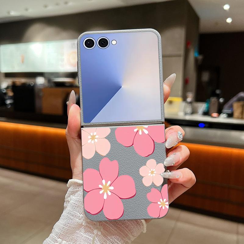 Чехол для Z Flip 7 Свежий стиль Узор 'Цветущая вишня' Кожаная текстура Складной чехол для телефона Для Samsung Galaxy Z Flip 7 6 5 4 Flip7 Flip6 Flip5