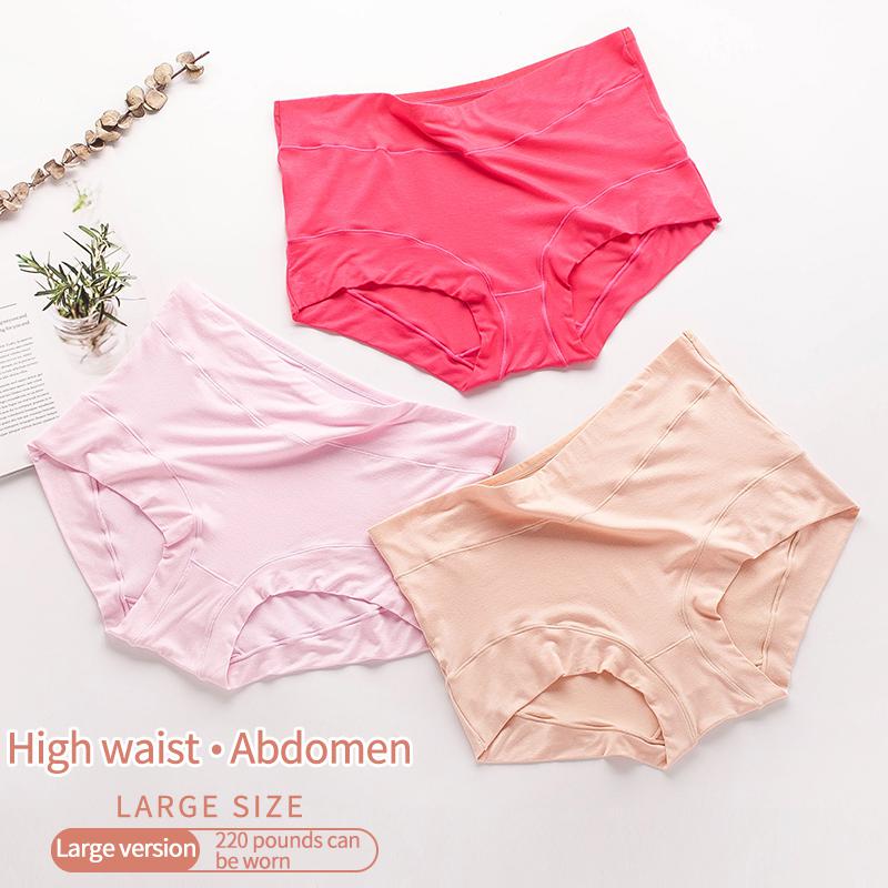 4PCS/Lot High Waist Tummy Large Size Women's Briefs Elastic Waistband Full Hip Wrap Thin Fit Panties Plus Size Women's Underwear #410