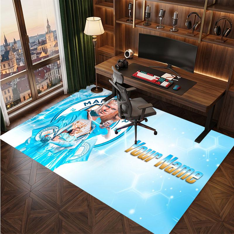 Erling Haaland Custom Crystal Velvet Rug, Personalized Name Text Print, Football Logo Soft Non‑Slip Floor Mat Home Decor Gift