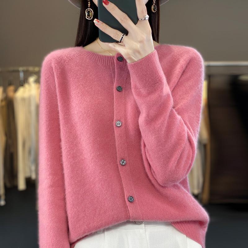 Knitted Cardigan Women's Spring and Autumn Simple Loose Sweater Coat Round-neck Long-sleeved Casual Sweater Cardigan