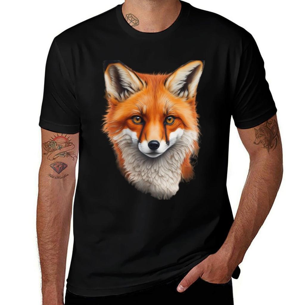 Majestic Charm Captivating Fox Portrait TShirt Worker Basic Short Sleeve Tee