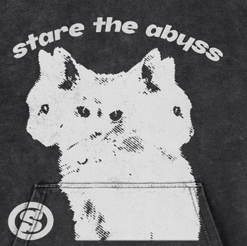 Уличная одежда 2024 Hybrid Cat с рисунком унисекс, мытая черная оверсайзная толстовка унисекс с длинными рукавами