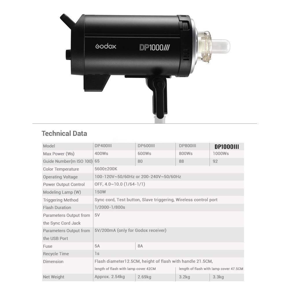 Godox DP1000III Профессиональная студийная вспышка Стробоскопическая лампа GN92 Max. Мощность 1000 Вт 2,4G