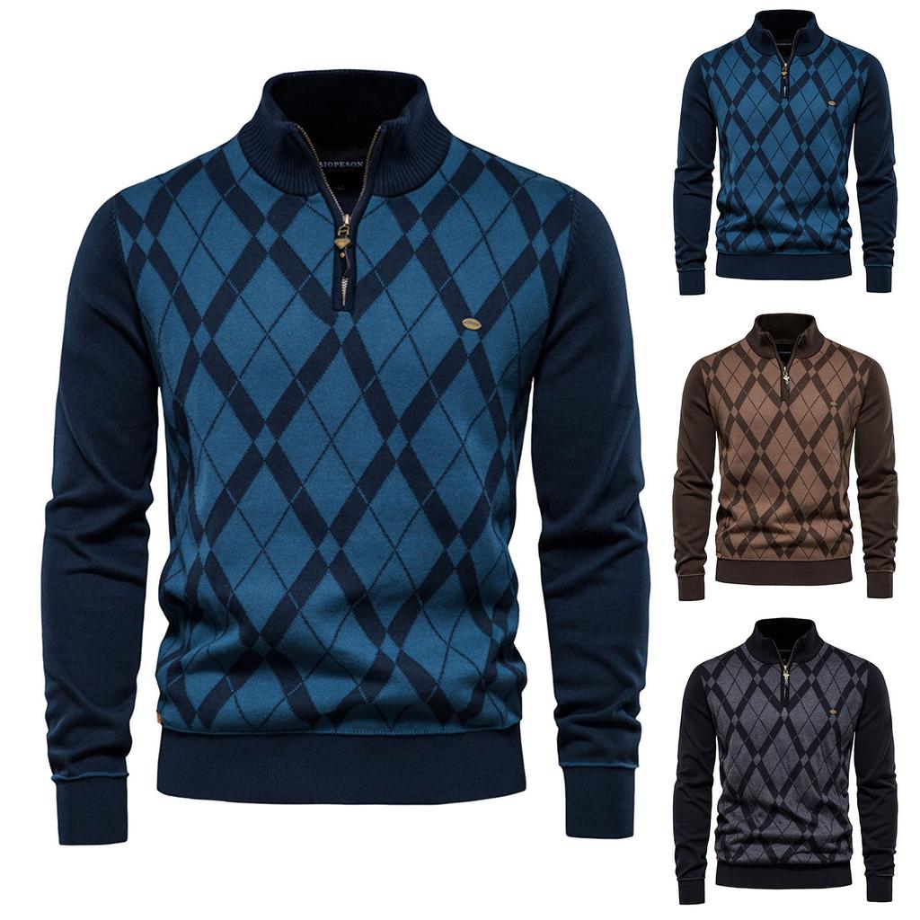 New Half Zipper British Long Sleeve Men's Sweater