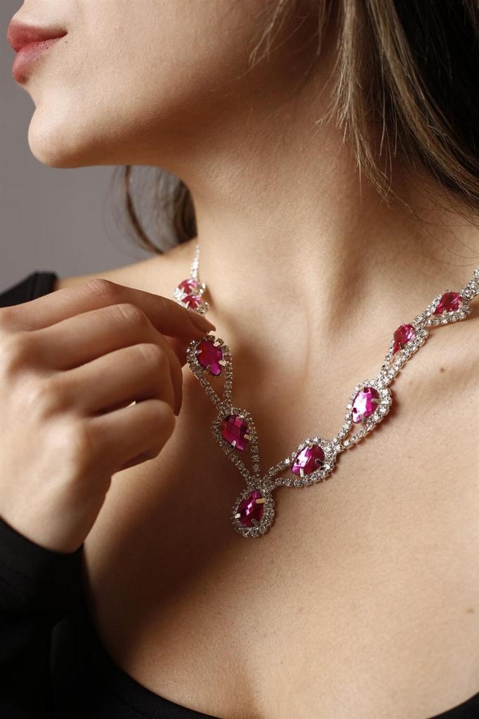 Посеребренный камень Хюррем, ожерелье и серьги, комплект для особых случаев, свадебный комплект, колье