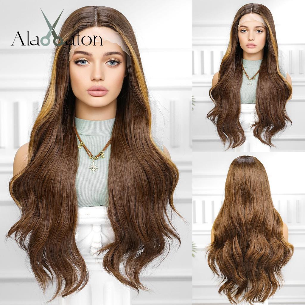 ALAN EATON Парики с кружевной передней блондинкой Ombre, синтетический длинный прямой парик с темными корнями для женщин, повседневных вечеринок и косплея, термостойкое волокно