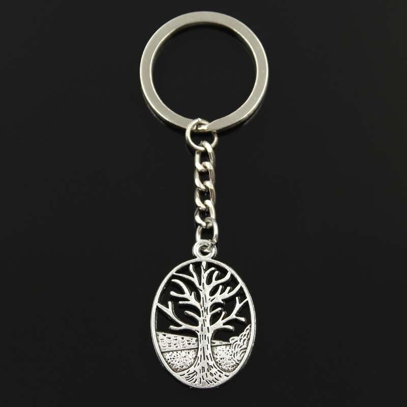 Fashion Keychain 34x24mm Peace World Tree Silver Color Pendants DIY Men Jewelry Car Key Chain Ring Holder Souvenir For Gift