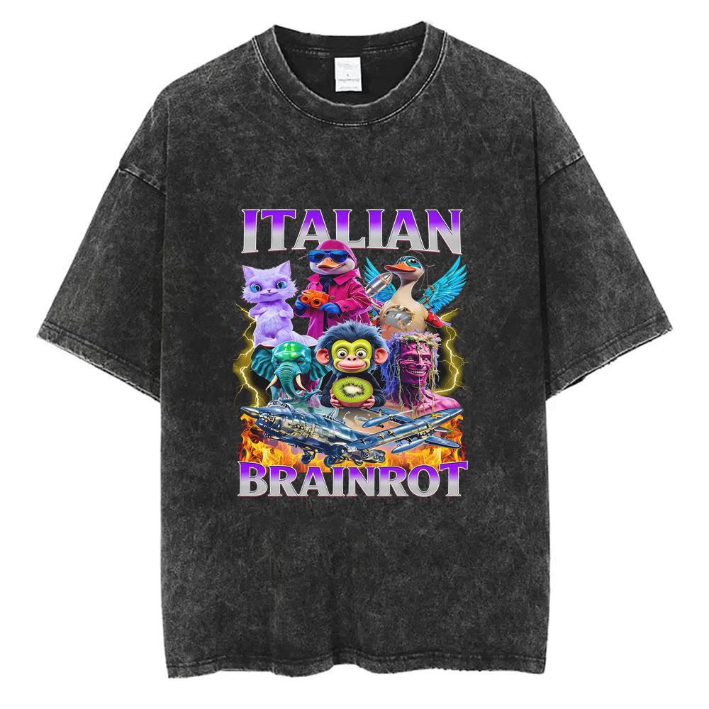 Funny Italian Brainrot Six Seven  Number Vintage Washed Tshirt Bruh Steal A Bratnrot Meme T Shirts Men Women Humor T Shirt