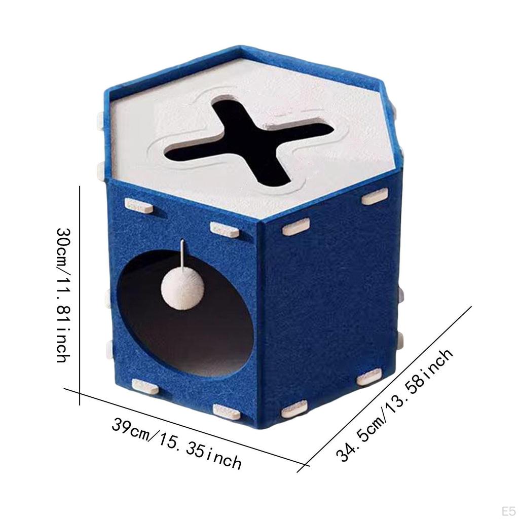 Cat House Enclosed Bed Easy Assembly Foldable for Indoor Cats Peephole Cozy Scratch Resistant