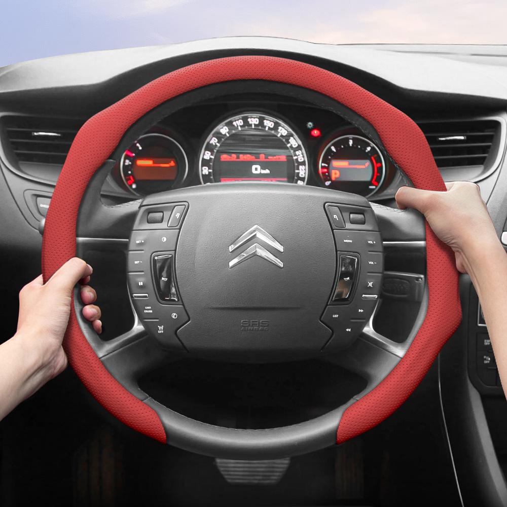 Подходит для Citroen Чехол на руль из перфорированной кожи C3 C4 X Berlingo C5 Aircross Jumper SpaceTourer Ami X Красный Черный