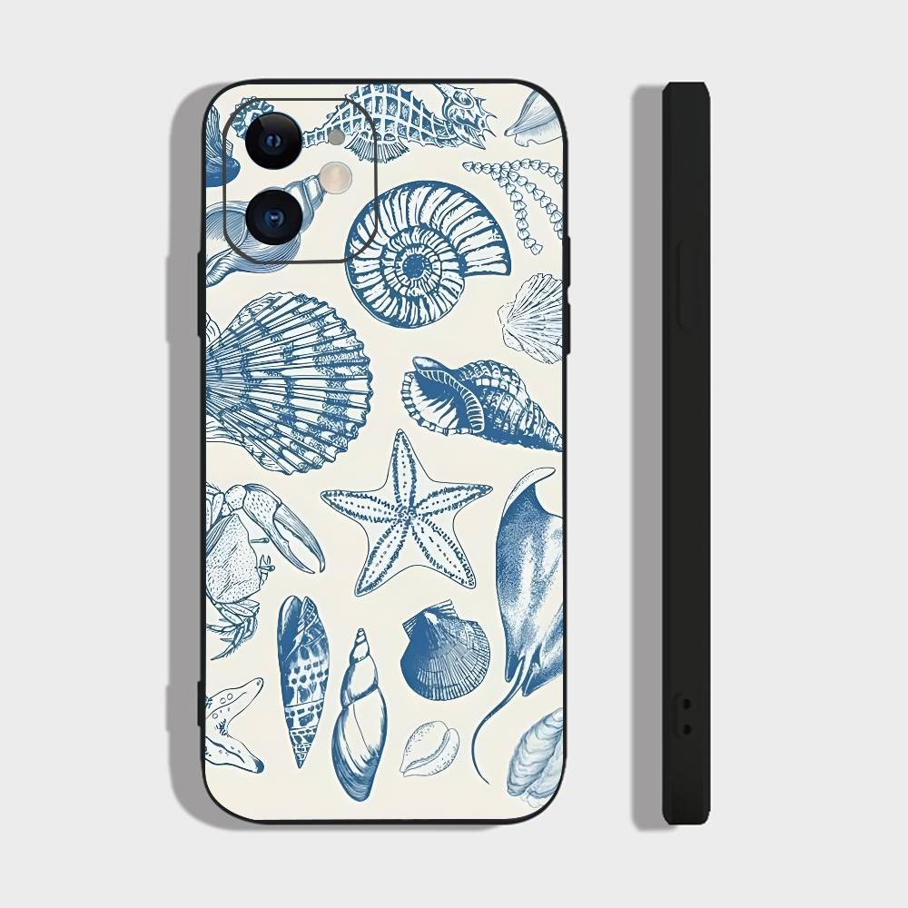 Синий Океан Для IPhone 13,17,11,12,16,14,15,Plus,Pro Max Мягкий Силиконовый Черный Чехол для Телефона