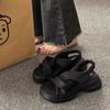 Женские кожаные спортивные сандалии на платформе, летняя новая универсальная женская модная обувь с эластичной резинкой