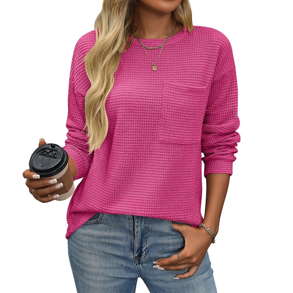 Женские модные повседневные весенне-осенние однотонные блузки и рубашки с круглым вырезом с длинными рукавами и принтом