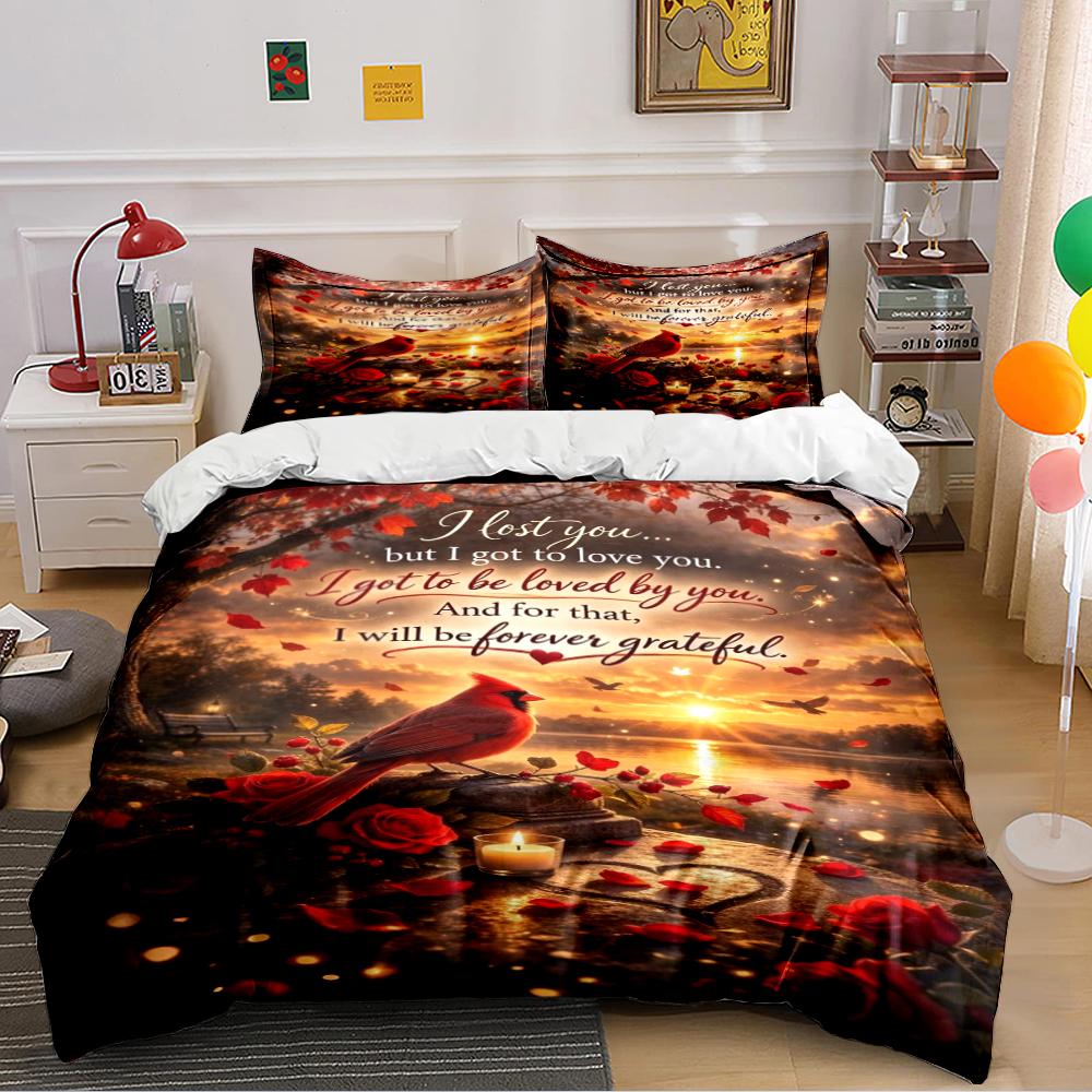 Cardinal Bird Memorial Sunset Bedding Set Bedding set (1 duvet cover, 2 pillowcases, duvet not included)