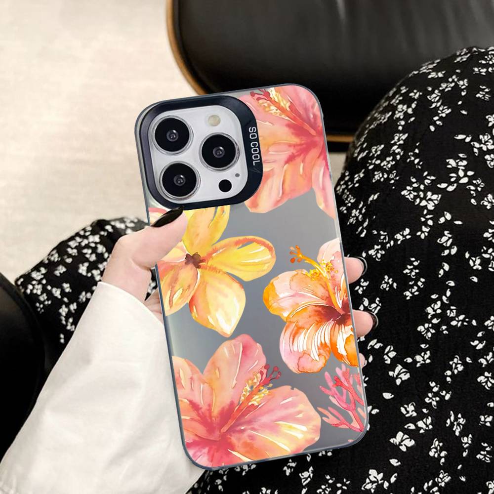 Чехол для телефона с принтом цветов лилии и гибискуса для iPhone 17 16 E 15 14 13 12 11 Pro Max Plus 17 Air Color Ударопрочный задний серебристый чехол