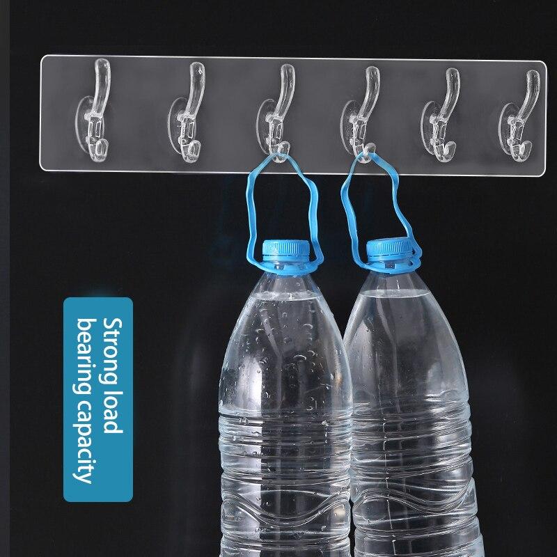 Прозрачные 6-рядные крючки без следов Прочные крючки Липкие задние крючки для подвешивания полотенец, одежды и пальто Аксессуары для ванной