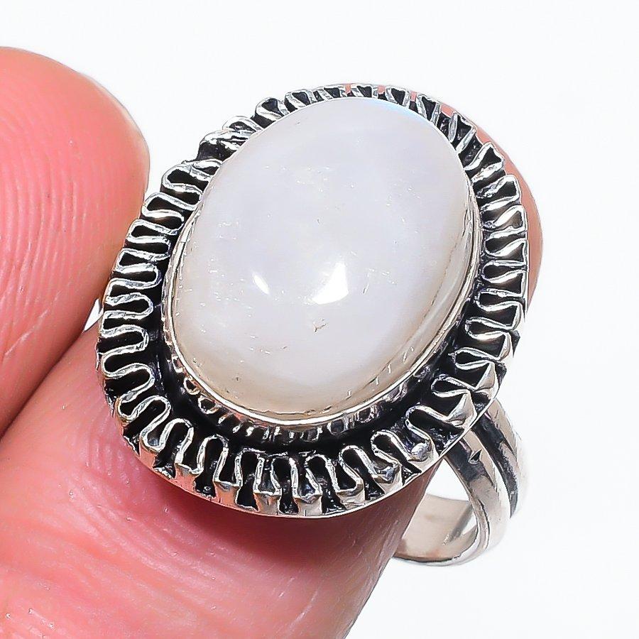 Natural Moonstone Gemstone Handmade 925 Sterling Silver Jewelry Ring Size 9 g8F79