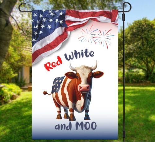 Funny Cow Welcome Garden ag, Red White And Moo Garden ag, Patriotic Home Dec WWL UUN