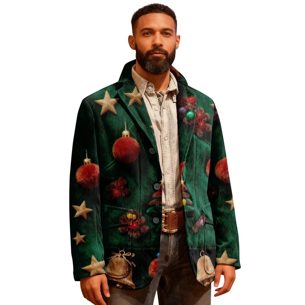 Мужской уродливый рождественский вельветовый теплый карманный пиджак-кардиган, мужской повседневный костюм