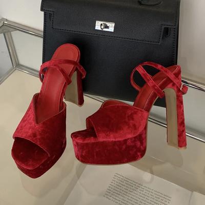 Женские босоножки на толстой платформе с квадратным носком, элегантные туфли на высоком каблуке с пряжкой на ремне, для свадьбы, банкета, выпускного вечера