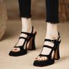 2025Women Cross Strap  Summer New Black Hook Heels Party Shoes  Fashion Buckle Strap Platform Sandals