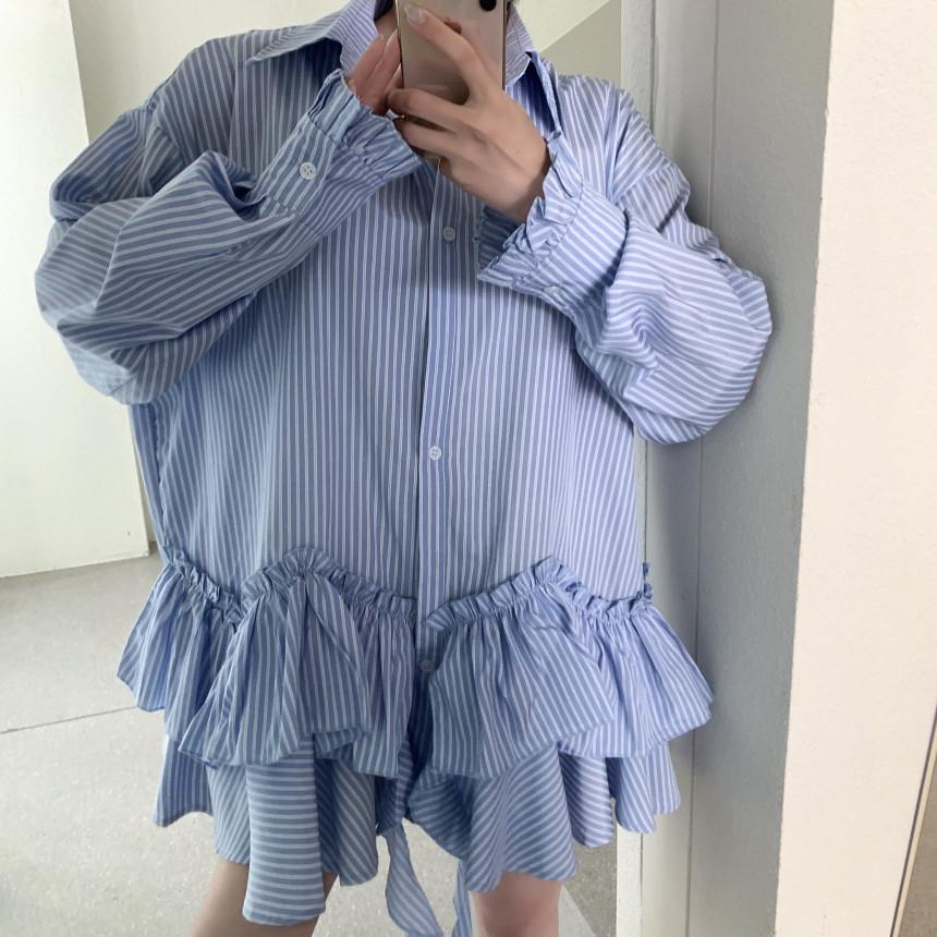 Korean Niche Design Irregular Stripe Dress - Early Spring 2026 Collection