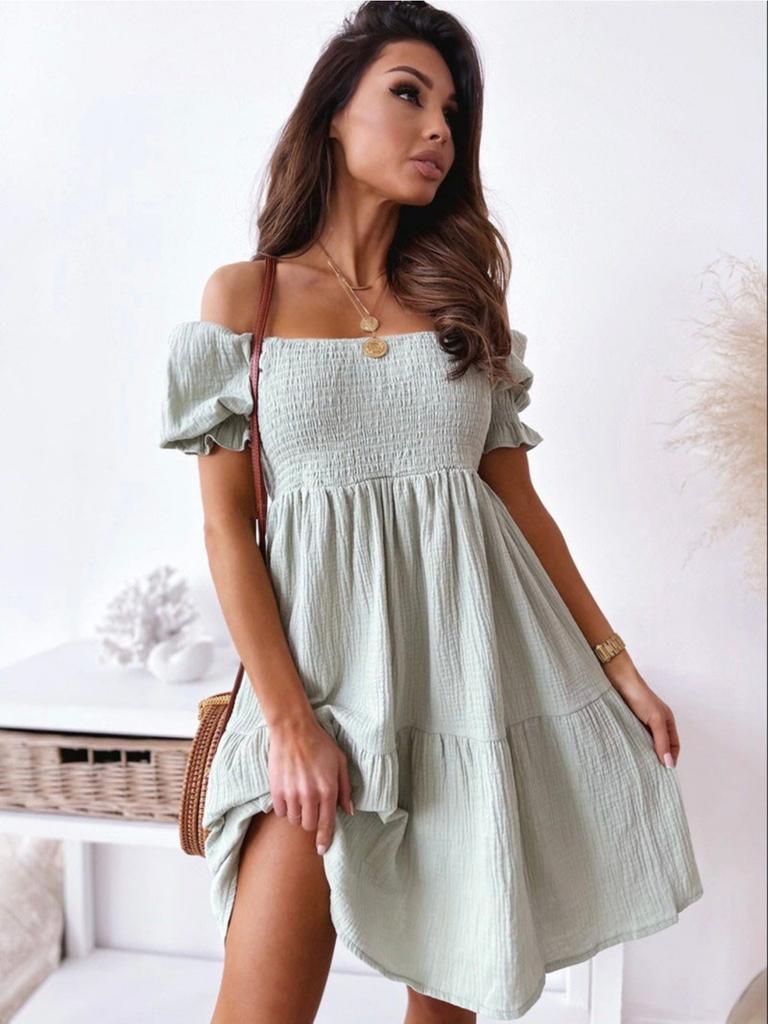 Off Shoulder Solid Color Dress Waist Hugging Elegant Strap Dress for Women Sleeveless Loose Dresses Causal Backless Dress