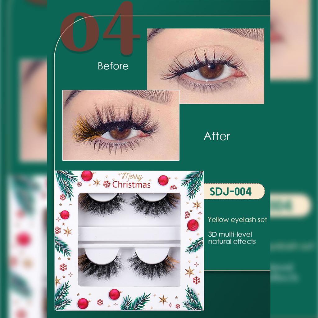 SDJ Christmas Colorful Artificial Mink Fur False Eyelashes Natural 2 Pairs In Colored Box