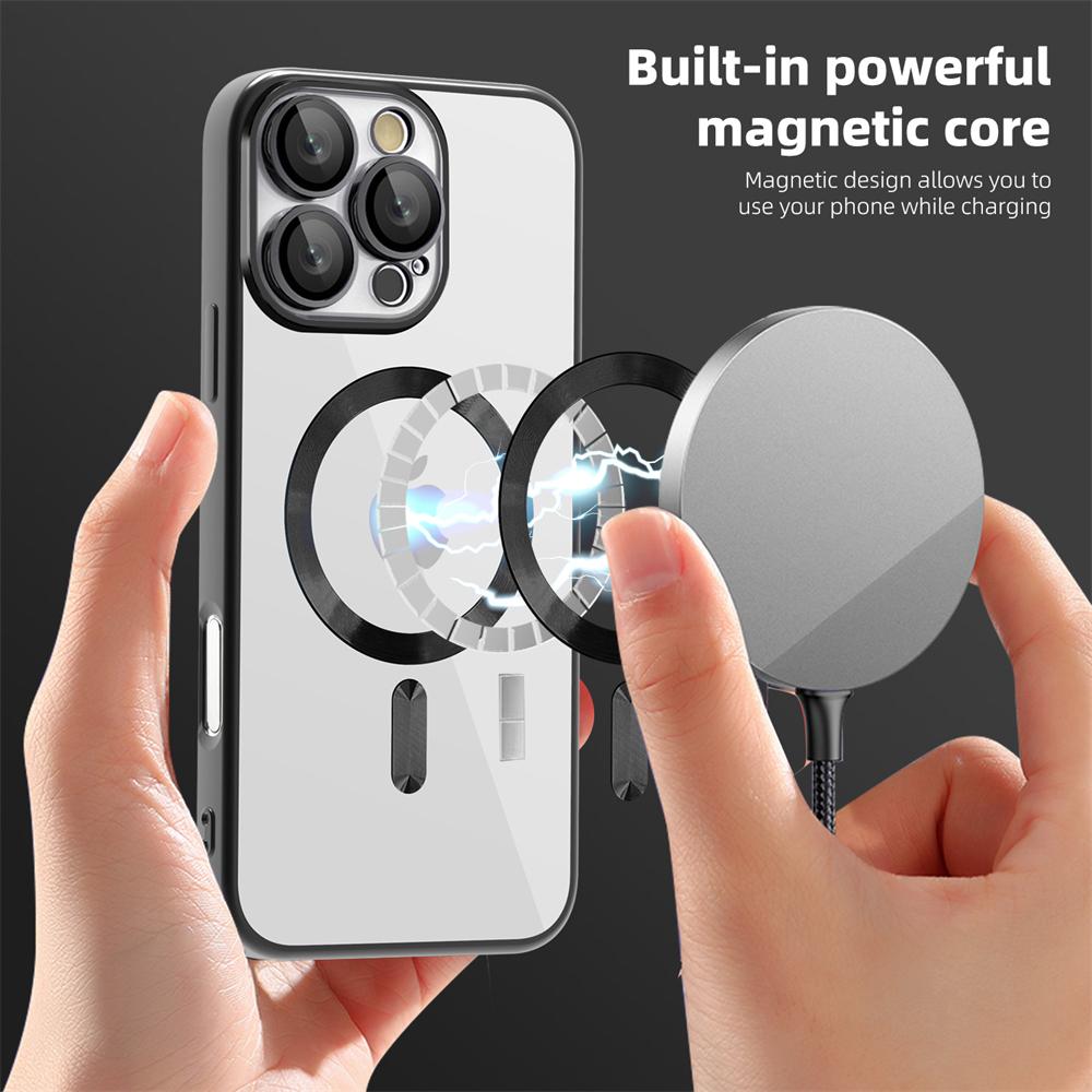 For Magsafe Wallet Leather Plating Clear Case For iPhone 12 13 14 15 16 Pro Max 11 Card Holder Phone Bag Cover
