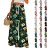 Ladies' Loose And Casual Christmas Printed Wide Leg Pants With Elastic Waistband Drawstring And Pocket Pants
