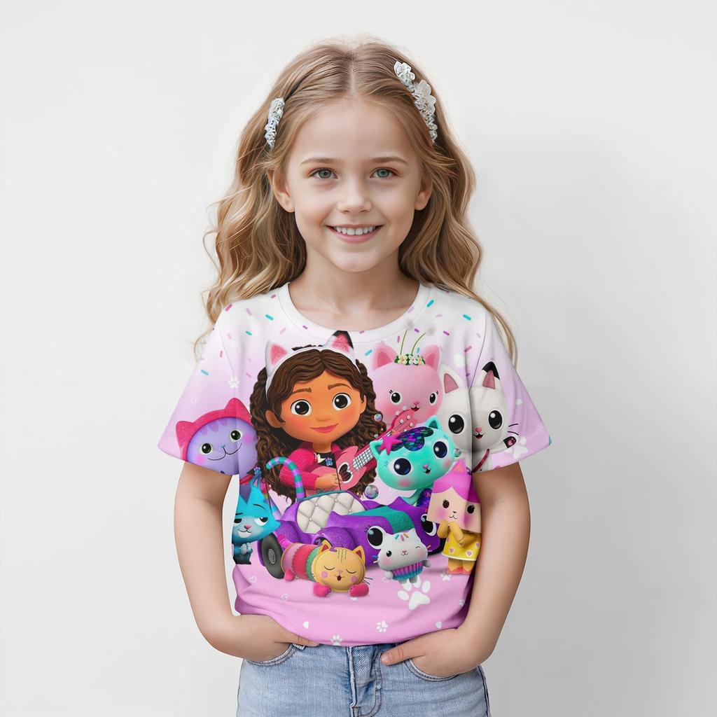 New Kids Cartoon Gabbys Dollhouse Tops Tees 3D Print  T-shirt Children Casual Short Sleeve Clothing  Girls Sports Streetwear