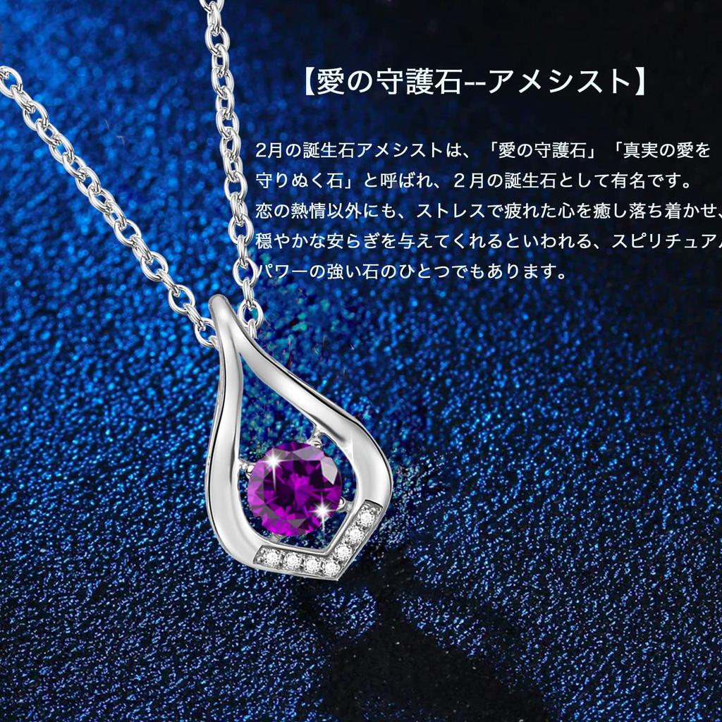 Necklace Natural Stone Amethyst February Birthstone Drop Motif Platinum Plated 925 Silver Jewelry Accessory Birthday Christmas Day Present Gift