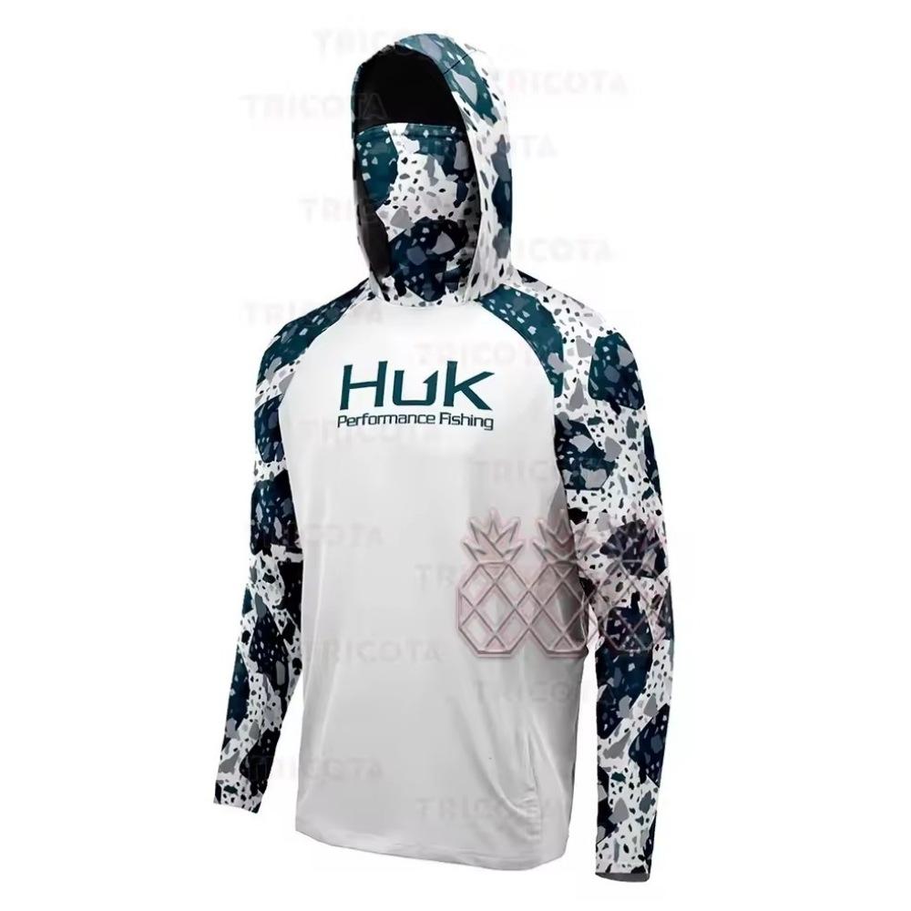 HUK Fishing Hooded Shirt Face Mask Scarf Fishing Suit Men's Long Sleeve Breathable Quick Dry Fishing Suit