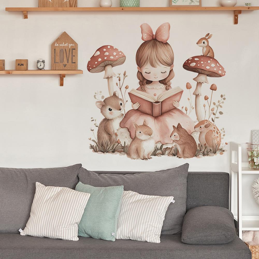 Читающая маленькая девочка Спальня Гостиная Домашний фон Наклейки для стен Декор Съемная Домашняя Художественная Наклейка