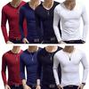 Men's Clothing 7 Colors Men Casual Slim Fit Solid Color Long Sleeve O/V Neck Cotton T-shirts