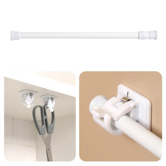 Curtain Rod No Drilling Self Adhesive Telescopic Drapery Rod Anti-slip Anti-rust Bedroom Kitchen Curtain Rod Holders Clothes Drying Rod