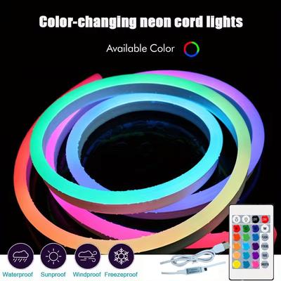 RGB Светодиодная лента Гибкий Силиконовый Неоновый Светодиодный Знак Освещение Лампа Веревка Водонепроницаемый Диммируемый Пульт Дистанционного Управления USB 5V 108 Светодиодов/М Декор Комнаты
