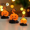Halloween Window Display LED Candle Light Figurine, Bat Tombstone Glowing Tabletop Ornament, Warm Lighted Props Pumpkin Decor Prop for Escape