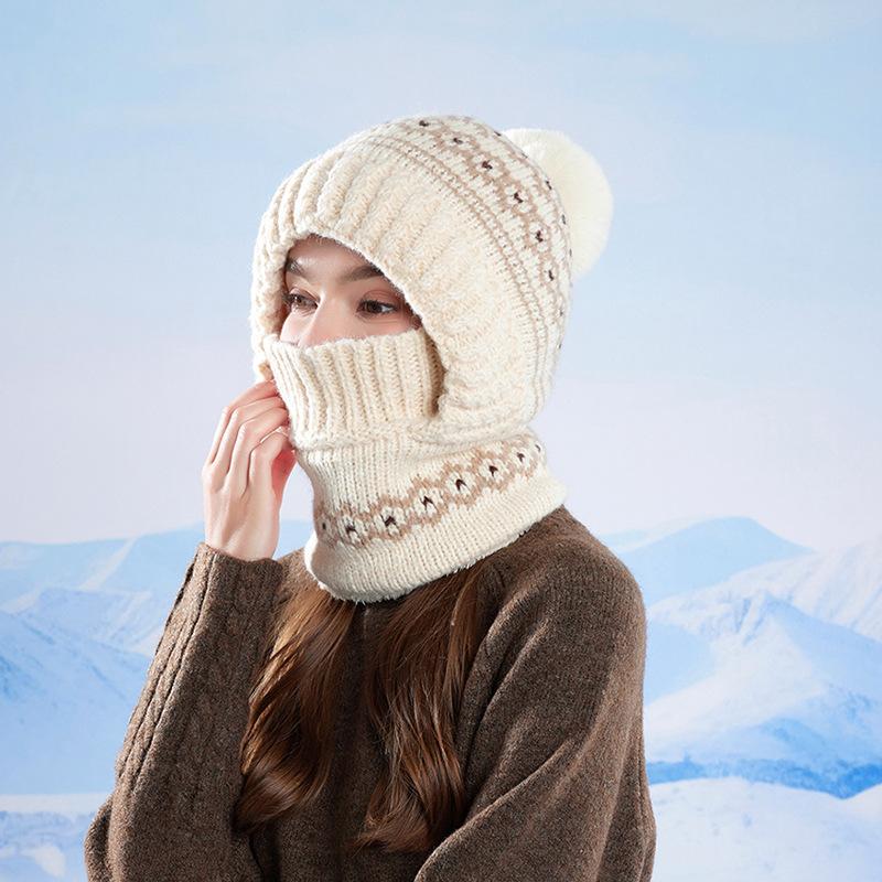 Зимняя теплая вязаная шерстяная шапка с бархатной защитой ушей