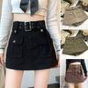 Женская юбка Мини-юбка в корейском стиле с поясом Короткая юбка-кюлот Уличная одежда Юбка-карго с большим карманом Шорты Консервативная женская мини-шорты Юбка