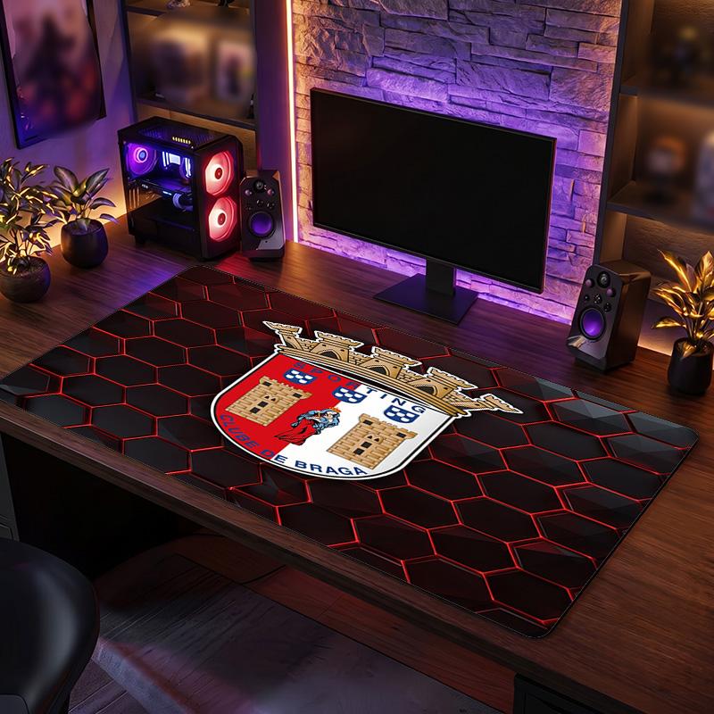 Braga FC Theme Pattern Mouse Pad, Soccer Logo Design XXL Gaming Desk Mat Non-Slip Computer Mouse Pad