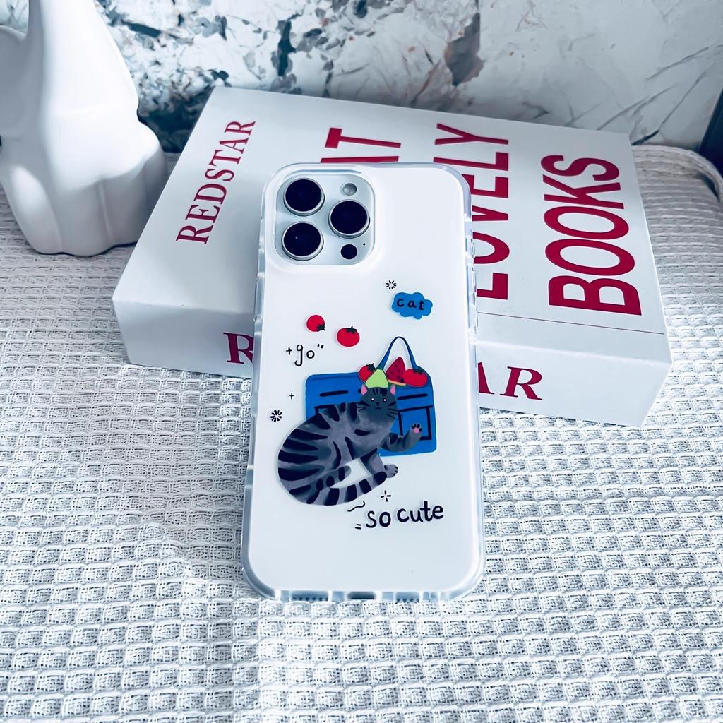 Милый кот с тортом для Apple 1314promax Чехол для мобильного телефона Прозрачный 15IMD Двухслойный 17pro Мягкий чехол 11