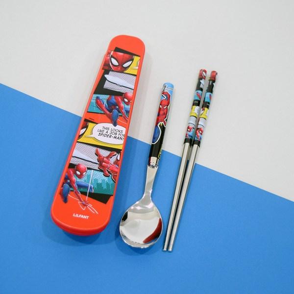 Lilpang Marble Lightweight Space Efficient Vacuum Spoon Slim Case Set MV7220, Mixed Colors, Case+spoon+chopsticks, 1 Set, Korean Popular Tableware