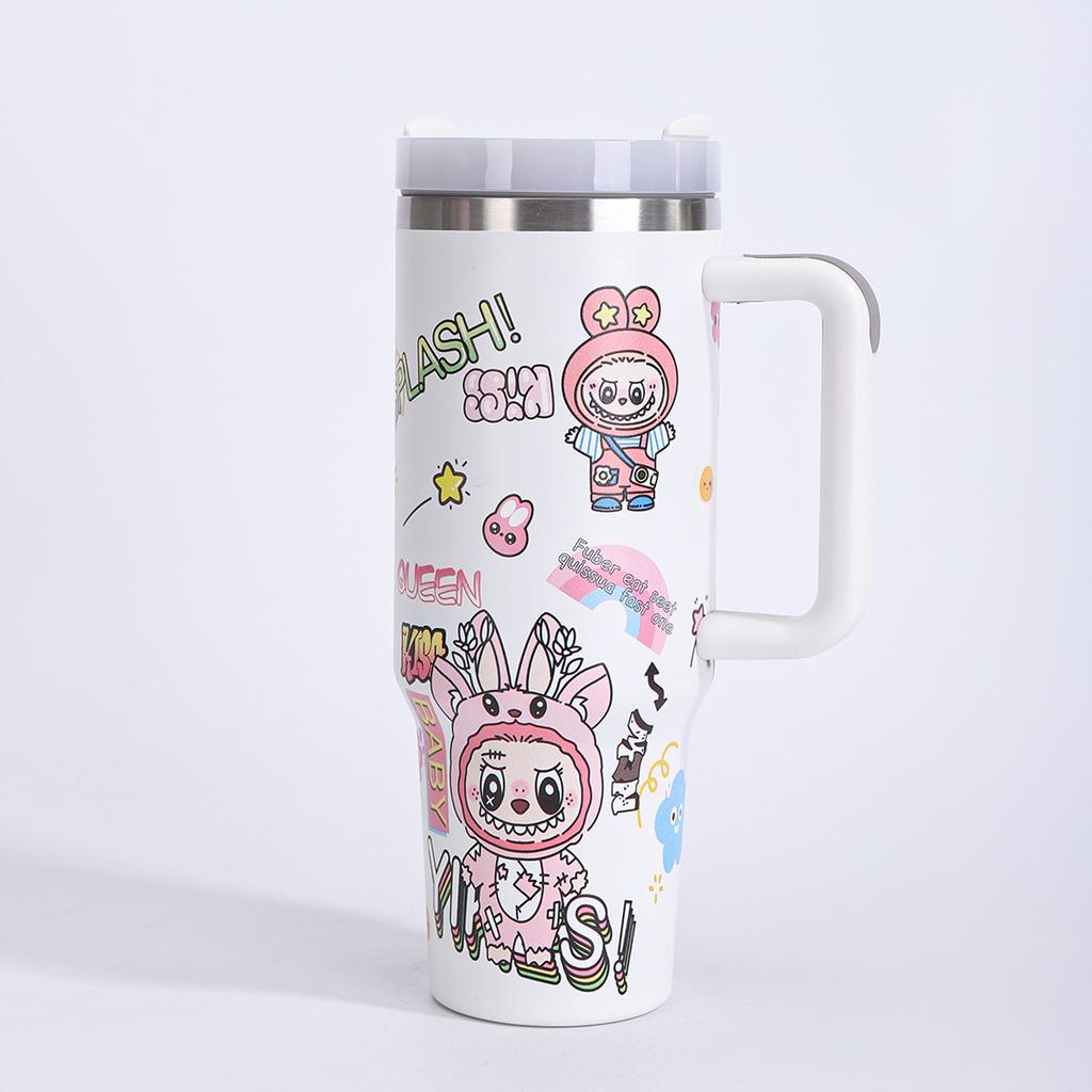 Cartoon 40oz Car Cup Creative Stainless Steel Thermos Cup Cute Large Capacity Straw Car Cup