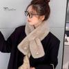 Women Plush Scarf Solid Color Imitation Pearls Embellished Scarf Thickened Warm Cross Scarf Winter Neckwear