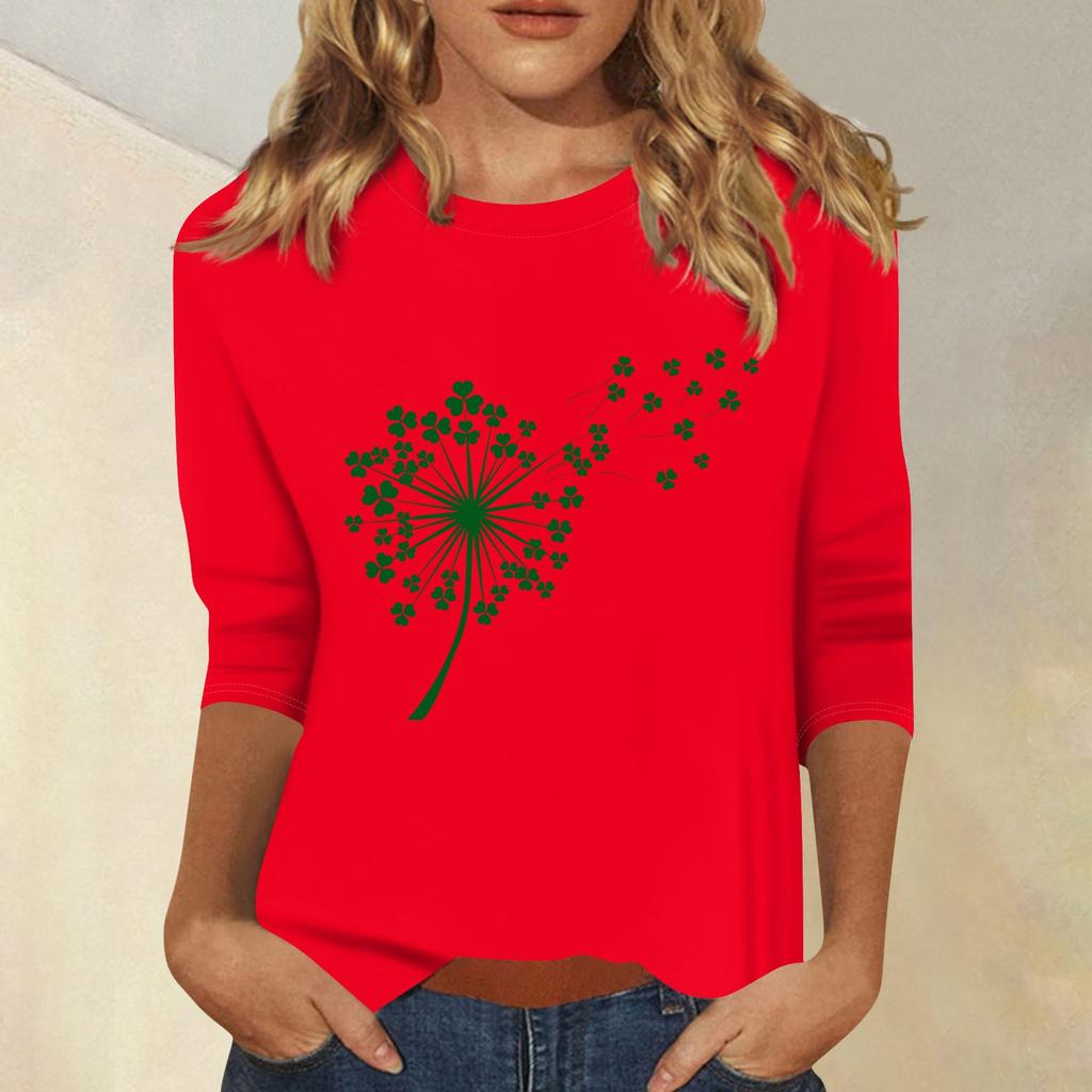 Women's Fashion Casual  Printed Seven Sleeve Round Neck Top