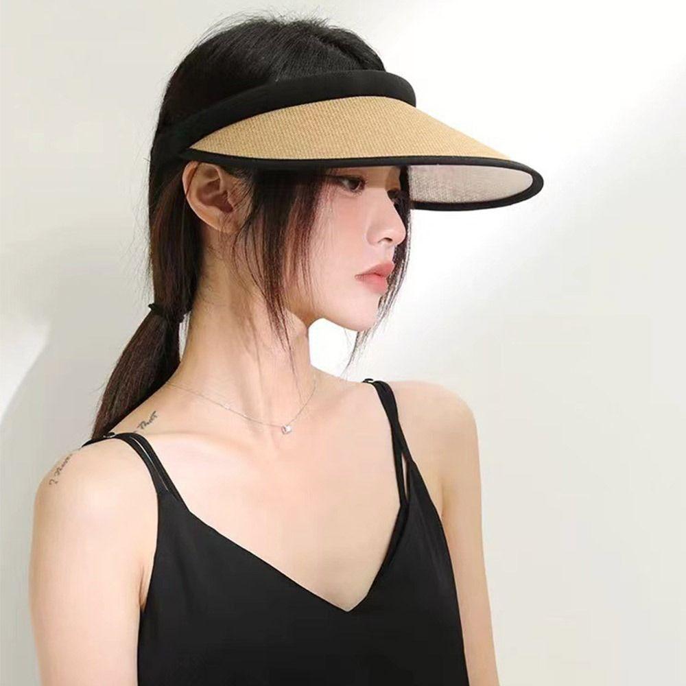 Casual Portable Wide Brim Beach Hat Sun Hat Visors Straw Cap