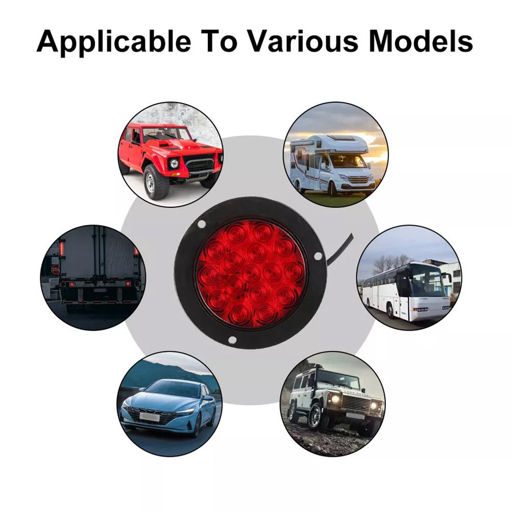 2pcs 4-inch 16 LED Car Round Taillights Tail Brake Light Round Rear Light Turn Signal Lamp Stop Warning Reverse Lamp 12V 24V